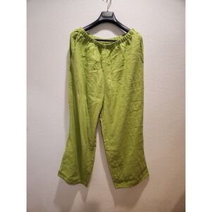 FLAX 100% Linen Pull On Pants Green Elastic Waist NWOT Womens Lithuania wide leg